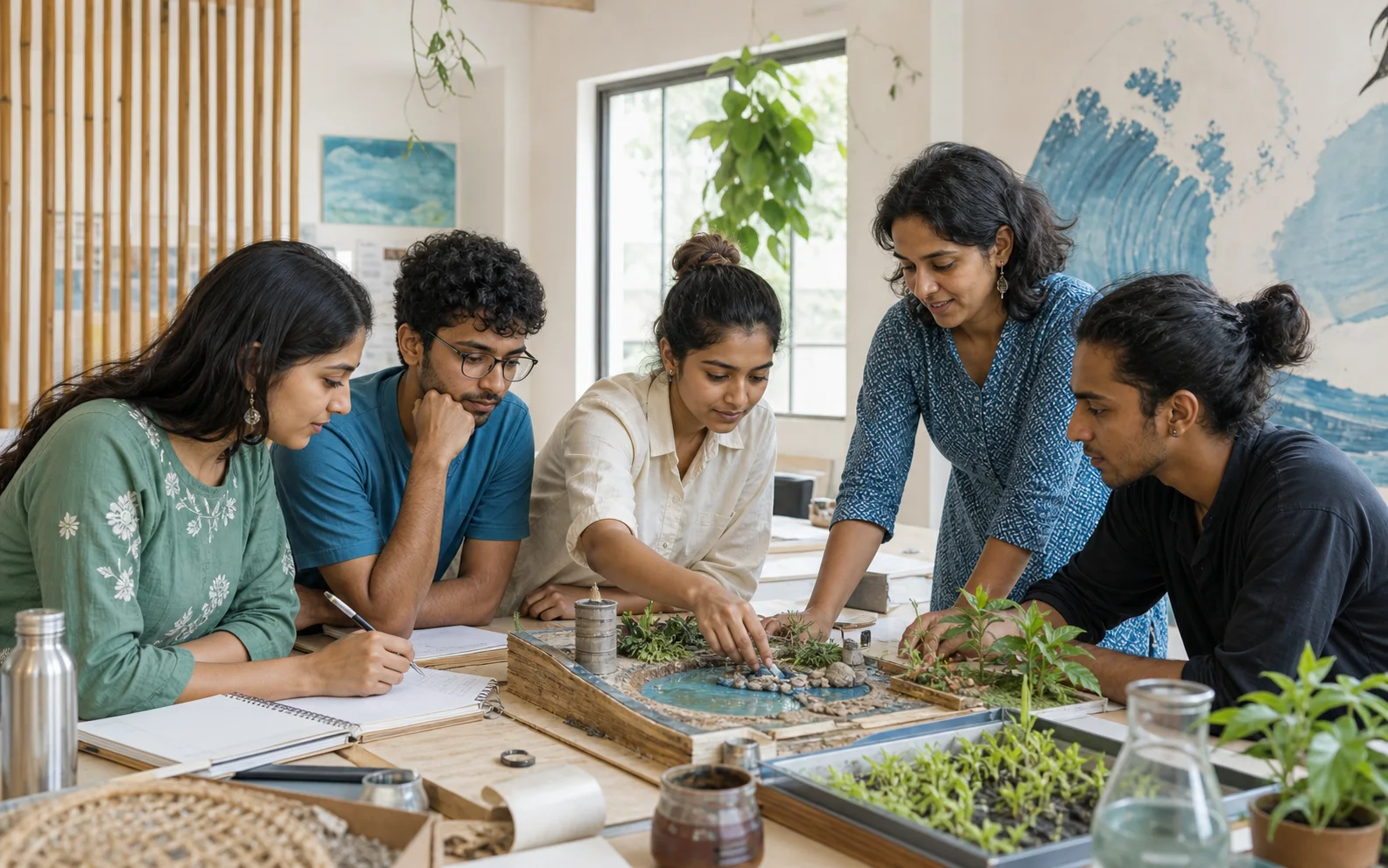 Indian learners and a mentor collaborating on a future-ready community project.